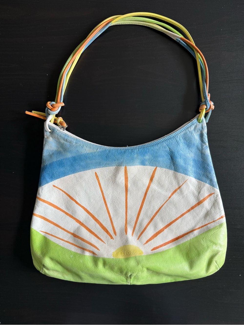 Vintage Astore Italy Genuine Leather Sunburst Hobo Shoulder Bag